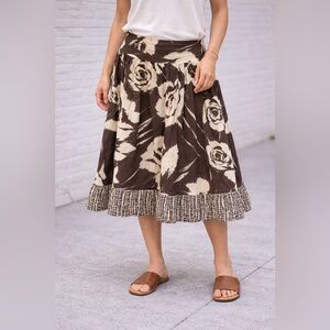 Brown & Cream Floral A-Line Skirt | Classic Core Feminine Style
